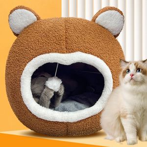Tempat tidur hewan peliharaan beruang lucu, tempat tidur sarang hewan peliharaan lembut untuk kucing anjing musim dingin yang hangat - Product Image 2
