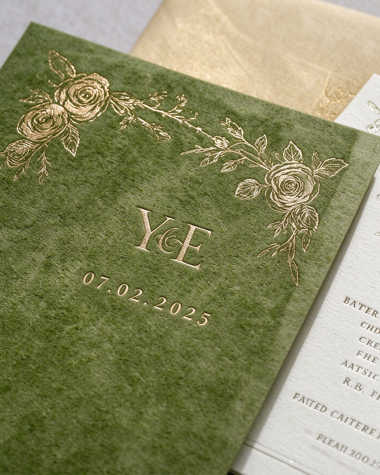 Custom Botanical Floral Letterpress Wedding Invitation Suite Gold Foil ...
