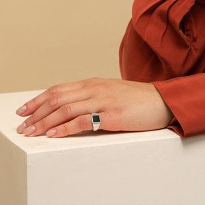 Bague signet vintage <span class=keywords><strong>pour</strong></span> <span class=keywords><strong>homme</strong></span> en argent 925 plaqué or, émail noir, grande taille, vente en gros Gemnel - Product Image 4