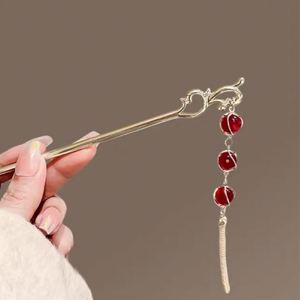 Pinza para el pelo vintage con linterna roja festiva, estilo chino moderno, con borlas, para peinados casuales Hanfu, joyería para el cabello de mujer - Product Image 3