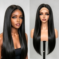 Peluca Transparente de Encaje Frontal 5x5 Sin Pegamento al Por Mayor, Mezcla de Cabello Humano, Lacia, 24 Pulgadas # Cabello Humano de 2 Colores, Tamaño Promedio, Negro
