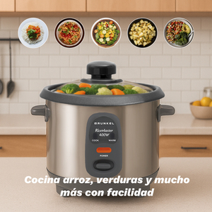 Cuociriso da 1 litro, 400W, in acciaio inox, con coperchio e tazza dosatrice per cuocere riso e porridge - Product Image 5