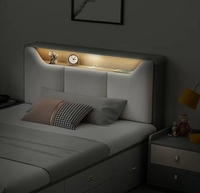 Lits jumeaux modernes simples et doubles en similicuir Stockage fonctionnel Peu encombrant Bois massif contreplaqué Meubles de chambre à coucher Maison Enfants