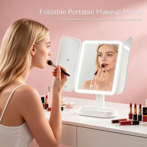 Miroir de maquillage LED pliable 3X 5X avec 3 couleurs de lumière, luminosité réglable, portable, de bureau, pliable, miroir de voyage - Product Image 2