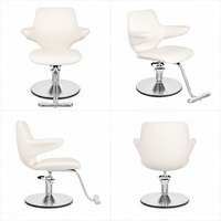 Fauteuil de Barbier Moderne Professionnel avec Siège en Cuir PU Blanc Nacré, Relevable et Pivotant, pour Salon de Coiffure – Vente Directe