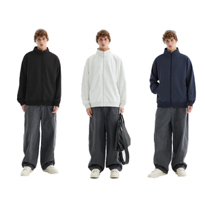 Vente en gros de vestes décontractées pour hommes de haute qualité 300G, col montant, fermeture éclair, sweat à capuche ample, logo personnalisé, poche, unisexe, automne-hiver - Product Image 2