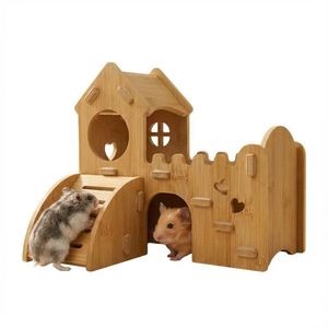 Wood Double Staircase Hamster Hideout House <b>Slide</b> Tunnel Durable Eco-friendly Anti-Chewing Play Structure for <b>Small</b> Pets - Product Image 6