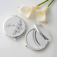 Espejo Compacto Personalizado para Regalo de Dama de Honor, Espejo de Bolsillo con Nombre Grabado, Espejo de Maquillaje de Viaje Color Oro Rosa, Recuerdo para Dama de Honor