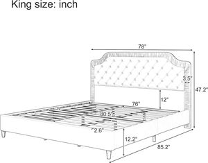 Lit rembourré king avec cadre de lit plateforme Lit avec bouton Tête de lit capitonnée Lits plateforme pour adolescents Adultes <span class=keywords><strong>Chambre</strong></span> <span class=keywords><strong>à</strong></span> <span class=keywords><strong>coucher</strong></span> Blanc - Product Image 6