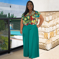 Nieuwe dames plus size 2-delige set kleding tot 5XL, bloemenprint, korte mouwen, top en broek, tweedelige set voor dames