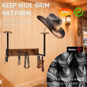 Wooden Helmet And Hat Rack <b>Wall</b> <b>Mounted</b> Iron Wood Combination Storage Organizer For Motorcycle Cowboy Hat Home Decor <b>Shelf</b> - Product Image 4