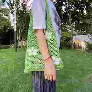 Sac fourre-tout en crochet à motif floral printanier 2024, sac à main en maille ajourée tendance - Product Image 2
