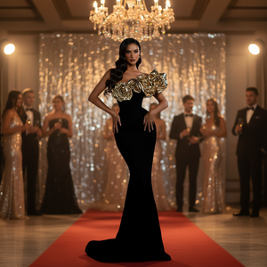 Novance Y5326 New Arrival Shiny Rhinestone Tassels Elegant Chic Mermaid Silhouette Floor-Length Built-in <b>Bra</b> Evening Dress - Product Image 2