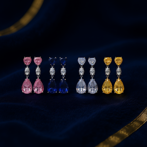 Boucles d'oreilles pendantes de luxe en cristal, argent 925, forme cœur, sertissage griffe, bijoux classiques pour femme avec incrustation de strass - Product Image 2