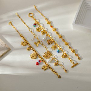 Thời Trang Mới Thép Không Gỉ Trang Sức Hoa Ngọc Trai Quyến Rũ Vòng Đeo Tay Mạ Vàng Liên Kết Chuỗi Vòng Đeo Tay Cho Phụ Nữ - Product Image 6