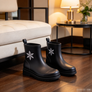 Bottes d'hiver pour femmes, bottines en PVC à imprimé flocon de neige, imperméables, bout rond, pour temps froid, logo personnalisé, marque privée - Product Image 5