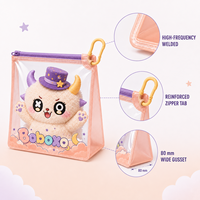 Boboxo Pochette de transport transparente en PVC durable et tendance pour jouet monstre en peluche, avec mousqueton, étui zippé doux en sherpa, sac mignon pour collection, cadeau