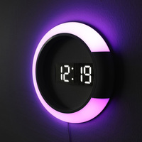 Jam Dinding LED Minimalis Modern Desain Potongan Cermin Satu Sisi Dilengkapi Tampilan Suhu Digital 7 Warna untuk Ruang Tamu