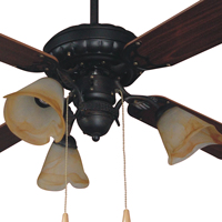 Ventilateur de plafond TS42-4C3L(MK) 42 pouces avec lumière |   4 pales en MDF, 3 supports de lampe E27, commande par cordon, AC50W DC30W 110-240V