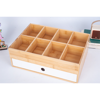 Organisateur de bureau en bambou avec tiroir coulissant, boîte de rangement à 8 compartiments pour cosmétiques, stylos et petits gadgets, idéal pour la maison, le bureau ou la coiffeuse