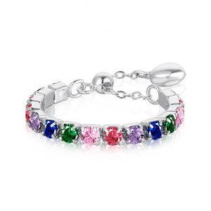 Dylam Trendy 925 <b>Sterling</b> <b>Silver</b> Rhodium Plated Women Fine Jewelry Link Chain <b>Adjustable</b> Rainbow Tennis Zirconia <b>Rings</b> - Product Image 1