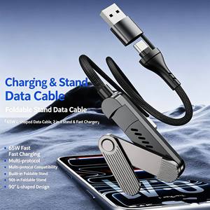 Câble de charge rapide <span class=keywords><strong>2</strong></span>-<span class=keywords><strong>en</strong></span>-<span class=keywords><strong>1</strong></span> 65W <span class=keywords><strong>en</strong></span> nylon avec support triple pliable, connecteur coudé <span class=keywords><strong>1</strong></span>,5 m pour <span class=keywords><strong>iPhone</strong></span> 17 et Samsung S26 - Product Image 2