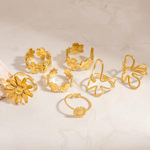 Flower Shape Open <b>Titanium</b> Steel <b>Ring</b> For Women Geometric Design Gift Jewelry Yiwu Origin JZ21009 - Product Image 1