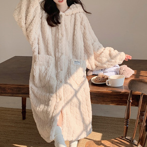 Albornoz <span class=keywords><strong>de</strong></span> invierno con diseño <span class=keywords><strong>de</strong></span> invierno para <span class=keywords><strong>mujer</strong></span>, ropa <span class=keywords><strong>de</strong></span> dormir <span class=keywords><strong>de</strong></span> manga larga para <span class=keywords><strong>mujer</strong></span>, <span class=keywords><strong>bata</strong></span> gruesa con capucha, <span class=keywords><strong>Bata</strong></span> - Product Image 2