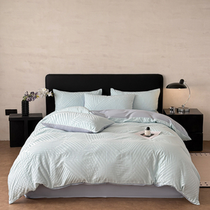 Ensemble de literie en jacquard mosaïque, <span class=keywords><strong>housse</strong></span> de <span class=keywords><strong>couette</strong></span> réversible bicolore de luxe, linge de lit de qualité hôtelière gris neutre - Product Image 5