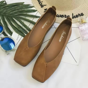 Women's PU Leather Flat <b>Shoes</b> Square Toe Ladies Walking Flats Girls' <b>Soft</b> Slip-On Autumn Summer Spring Breathable Ballet Flat - Product Image 6