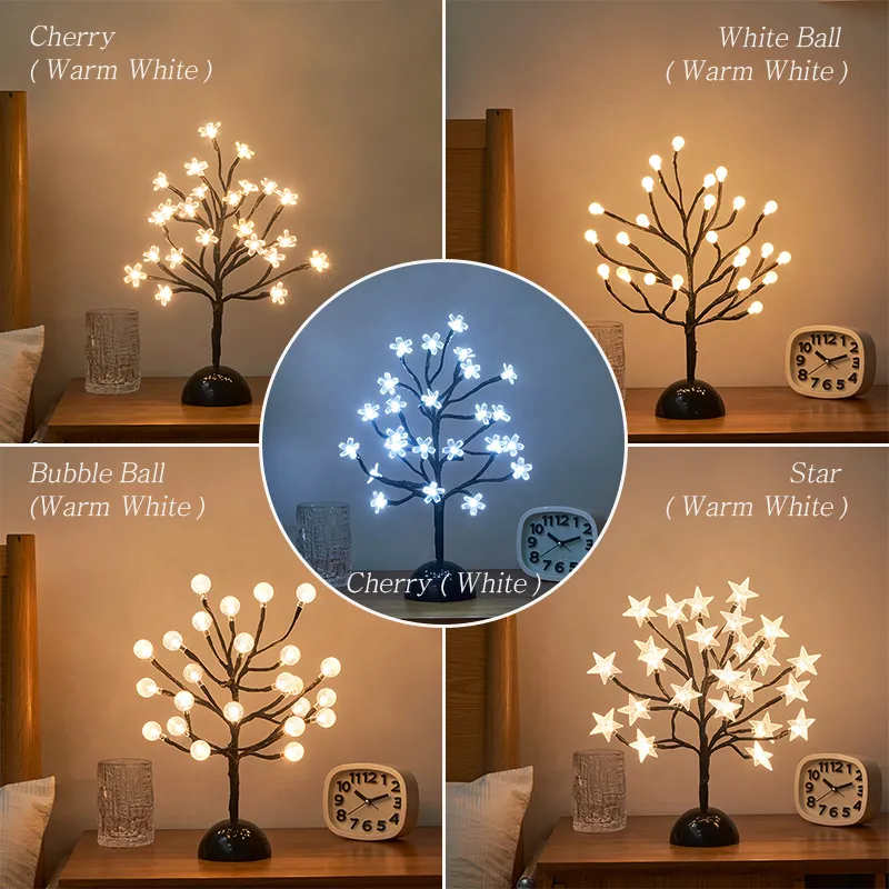 Artificial LED Desktop Tabletop cherry bulb led ball star Tree Light Battery Operated Holiday Christmas decorative lighted tree