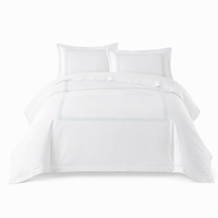 Parure de lit brodée à maillons ovales bleu poussière avec taie d'oreiller en satin blanc et bordure pour chambre à coucher