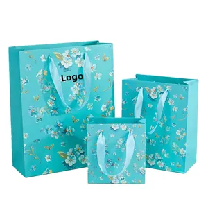 Multi-size paper bag with flowers Pink emerald green plum blossom Gift paper bag Gift & Craft paper bag