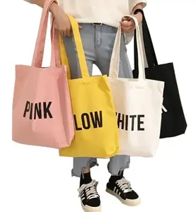 Custom Beach Shopping Holiday Party Gifts Recycled Colored Lettering Portable Tote Stylist Cotton Bags For Women