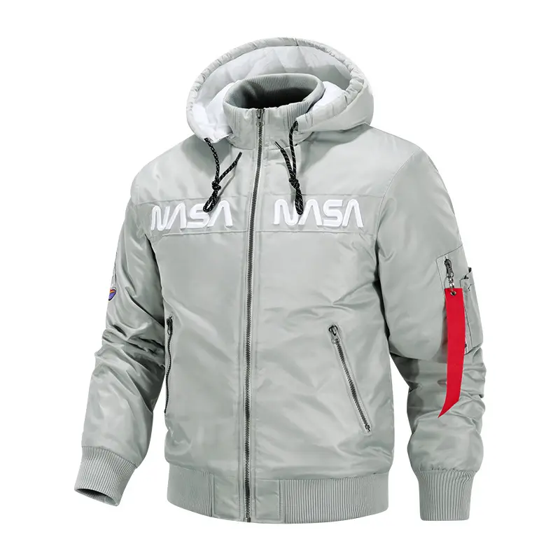 VDO Sport NASA Winter Casual Sports Men's Jacket Trend Hooded Cotton Coat Plus Size Flight Suit Jacket