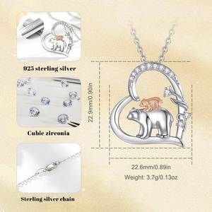 Changda Rhinestone 925 plata esterlina madre regalo lindo Animal amor corazón personalizado mamá bebé mamá oso de peluche colgante collar - Product Image 6