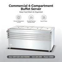 Bain-marie électrique commercial OUTE à 4 bacs avec tiroir chauffe-plats en acier inoxydable, table chauffante pour buffet