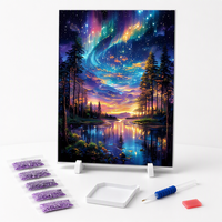 Lukisan Berlian 5D Kustom Aurora Hutan Danau Langit Malam Berbintang Full Drill DIY Kit Seni Mosaik untuk Dekorasi Dinding Dewasa