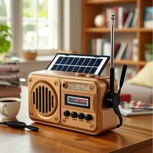 Retro Solar Powered FM Radio Speaker with LCD Display <b>USB</b> TF Card Player TWS Function Heavy Bass - Product Image 6