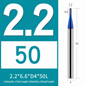 Fresa de extremo de vástago reducido HRC65 de 4 filos, sólida, de cabeza pequeña, para fresado de puntos decimales, con nanorecubrimiento azul - Product Image 3