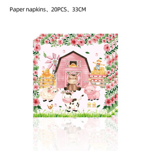 Assiettes, serviettes, gobelets, nappes, couverts et pailles en papier Rose Ferme Fermeuse pour la fête d'anniversaire de Baa Moo Im Two et la fête prénatale - Product Image 4