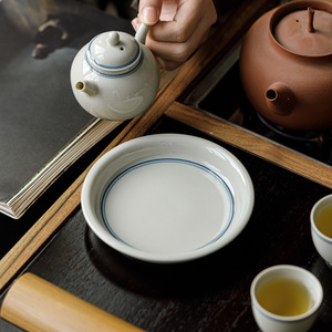 Guanlan Porcelain <b>Tea</b> Saucer Double Line Minimalist Design For <b>Tea</b> <b>Set</b> Accessories - Product Image 4