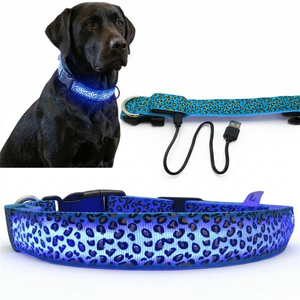 LED Glow-In-The-Dark Wholesale Reflective Breathable Adjustable Striped Simple Luxury Polyester <b>Dog</b> <b>Collar</b> Night Safety - Product Image 1