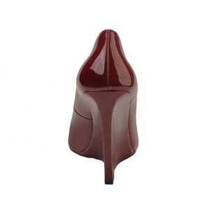 Pumps à <span class=keywords><strong>talon</strong></span> <span class=keywords><strong>compensé</strong></span> en cuir PU brillant bordeaux pour femmes, bout pointu, <span class=keywords><strong>talon</strong></span> haut, chaussures de bureau, talons hauts personnalisables - Product Image 4