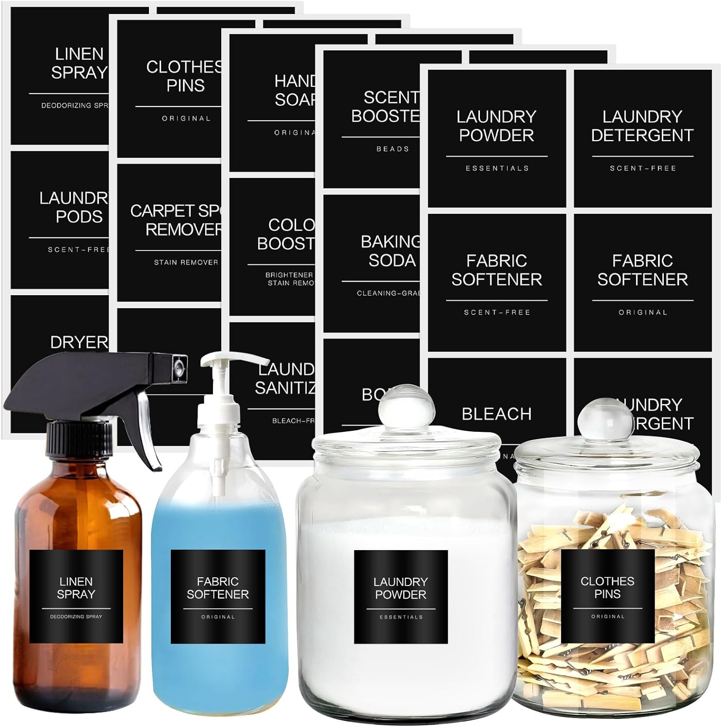Minimalist Laundry Label For Canning Spray Bottles And Detergent Dispensers, Pre-printed Laundry Organizer Label Set (black)
