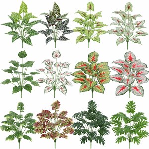 Plantes vertes artificielles, 18 feuilles, haute simulation, en plastique, pour décoration intérieure et extérieure, accessoires de mariage - Product Image 5