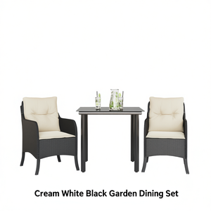 Set da Pranzo da Giardino in Crema, Bianco e Nero - Product Image 1