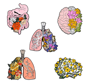 Estilos de moda, alfileres de esmalte de órgano Floral, broches de flores de <span class=keywords><strong>estómago</strong></span> de cerebro personalizados, alfileres de insignia de solapa de enfermera médica - Product Image 5