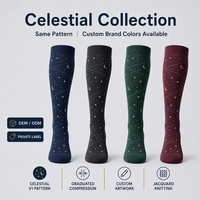 Chaussettes de compression montantes personnalisées à motif céleste 15-20 20-30 mmHg en tricot jacquard OEM ODM Marque privée Bien-être