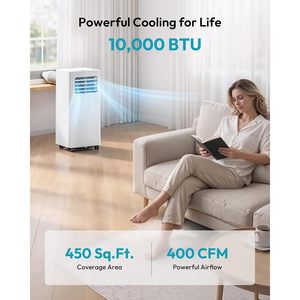 Climatiseur portable Euhome 10000 Btu 4 en 1 avec télécommande, ventilateur de refroidissement, déshumidificateur, blanc - Product Image 2